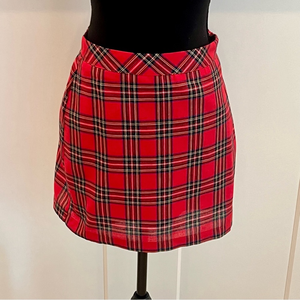 English Factory Red Plaid Mini Skirt Cotton Schoolcore Casual Preppy Sporty